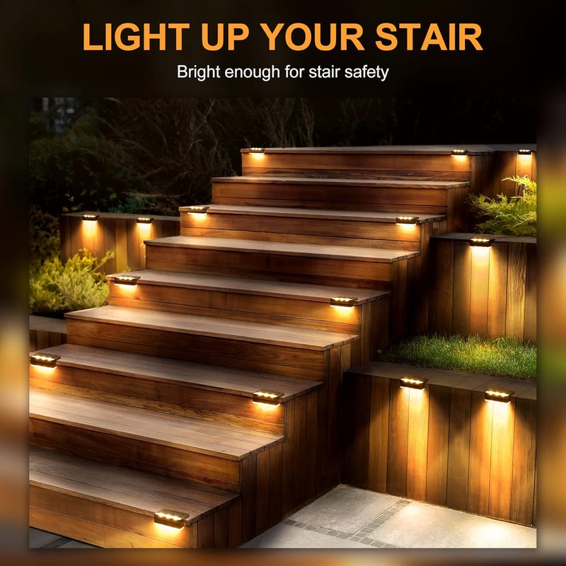SOLPEX Solar Fence Lights, 6 LEDs Solar Lights Outdoor Waterproof Solar Powered for Deck, Stair, Front Porch, Balcony, Walkway, Garden, Yard, Patio, Pool Decor, IP65 Waterproof (12 Pack, Warm White) - Image 2